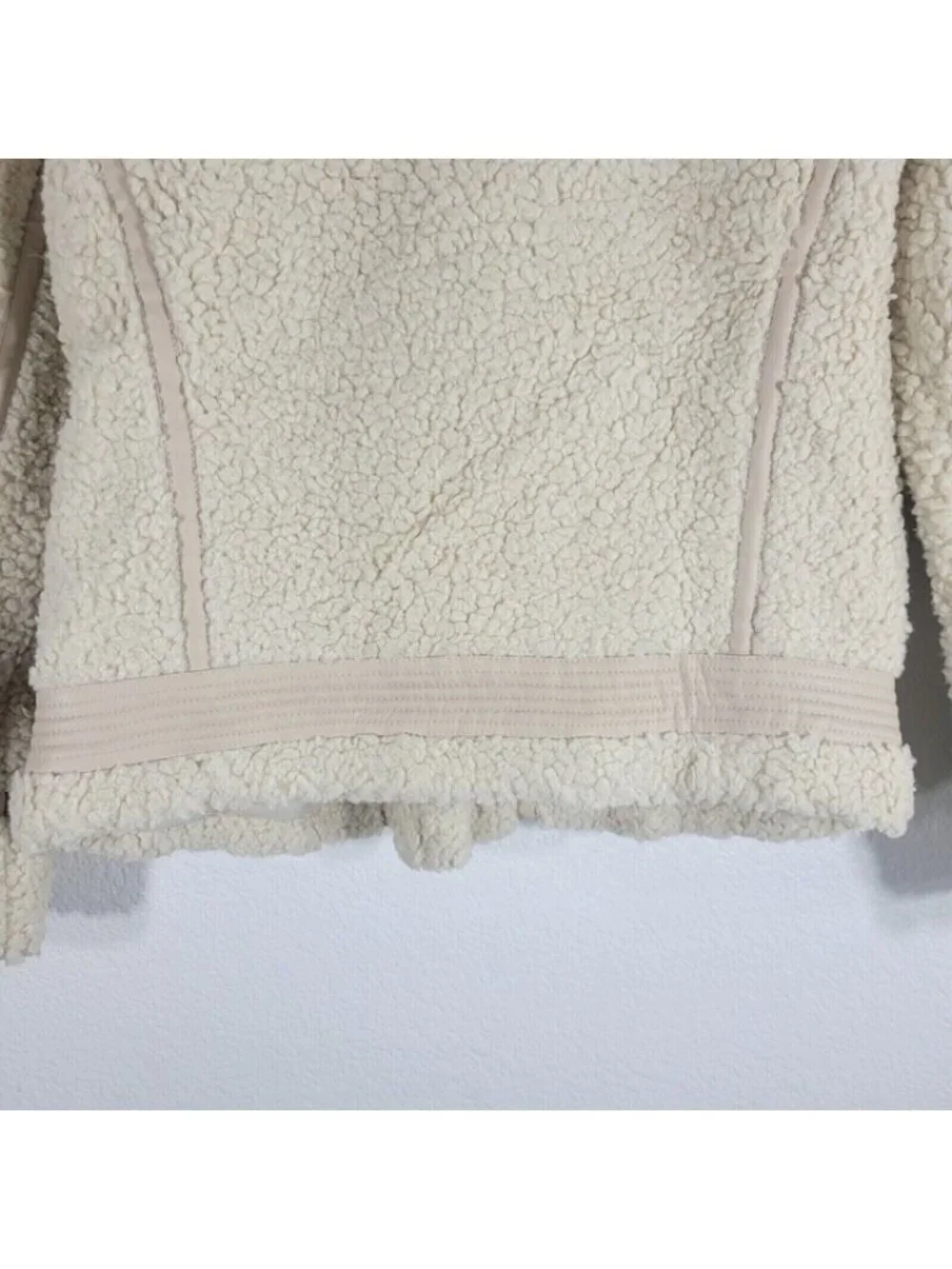 Abercrombie and Fitch Fleece Moto Jacket Women Small Faux Leather Beige Y2K 90s